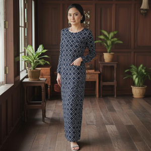 Kebaya vintage modeste brodée tendance 2025, motif géométrique imprimé écologique moderne, en crêpe Cey sans repassage, en stock - Product Image 1