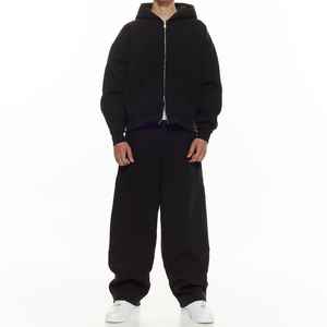 ชุดวอร์มผ้าคอตตอนแบบมีซิปชุดวอร์มมีฮู้ดและกางเกงวอร์มมีซิปทรงโอเวอร์ไซส์ผ้าคอตตอนออกแบบโลโก้ได้ตามต้องการ - Product Image 2