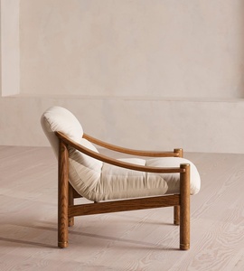 Natural Linen Upholstery with Aged Stained Oak Frame Leisure Chair for Bedroom and Outdoor Use Relaxing 2612637 - Product Image 4