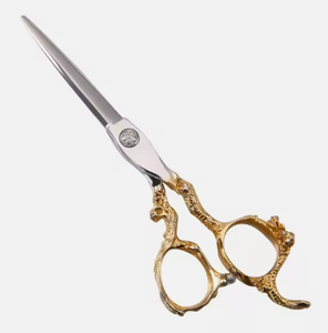 Proveedor de tijeras de corte de pelo de peluquero Tijeras de peluquería con mango de dragón grabado en oro - Product Image 1