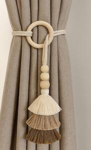 Attaches de rideaux bohèmes : attaches de rideaux magnétiques à fleurs, perles en bois et pompons - Product Image 4