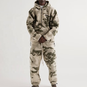 ชุดวอร์มแบบสวมหัวมีฮู้ดสำหรับผู้ชายผ้าฟลีซเชอร์ปาลายพรางพิมพ์ลายเต็มซิปครึ่งแขน - Product Image 2