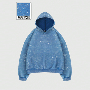 Sweat à capuche d'hiver élégant 100% coton, streetwear personnalisé, strass surdimensionnés, style hip-hop pour hommes et femmes - Product Image 1