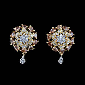 American Diamond Ear <b>Tops</b> - <b>Peach</b> & Golden - Product Image 1