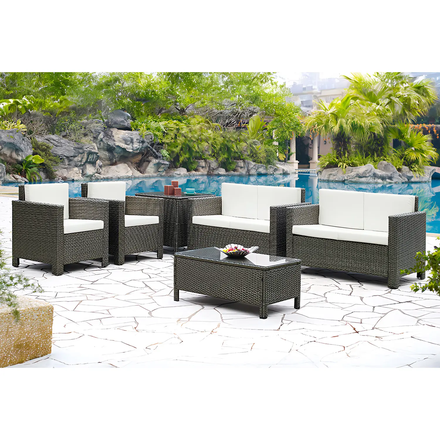 Moderne Achtertuin Patio Buiten Sectionele Rieten Meubels Sets Hoge Kwaliteit Tuinmeubilair Buiten Sectional Sofa