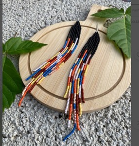 Pendientes de Cuentas de Colores Otoñales de Primera Calidad, Pendientes Largos con Flecos - Product Image 1