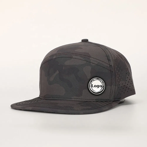 VN, gorra de béisbol de Golf de 6 paneles al por mayor, ala plana personalizada con agujeros cortados con láser, logotipo de PVC de goma, cinta interior, Cierre trasero de plástico - Product Image 2