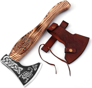 Hacha vikinga personalizable de acero de Damasco forjada a mano con Funda de cuero decorativa lista para batalla mango de madera grado Industrial - Product Image 1