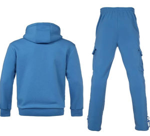 Nouveauté : Survêtement personnalisé pour homme avec fermeture éclair, 100% coton molletonné, sweat-shirt uni décontracté et pantalon de survêtement avec poche cargo, hiver - Product Image 2