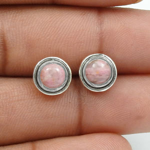 Best Selling New Design 925 <b>Sterling</b> <b>Silver</b> Natural Rhodochrosite Gemstone Round Shape Classy <b>Stud</b> Earrings Handmade Jewelry - Product Image 2