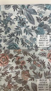 Tissu en lin royal teint et imprimé numériquement à motif feuillage, largeur 58 pouces, respirant, poids moyen, tissé, 100 % lin, pour chemises et chemisiers - Product Image 3