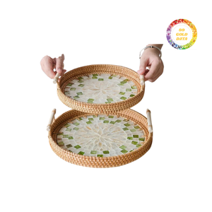 Plateau en rotin écologique avec incrustation de nacre-Plateau de service décoratif fait main pour la maison, l'hôtel ou les cadeaux - Product Image 6