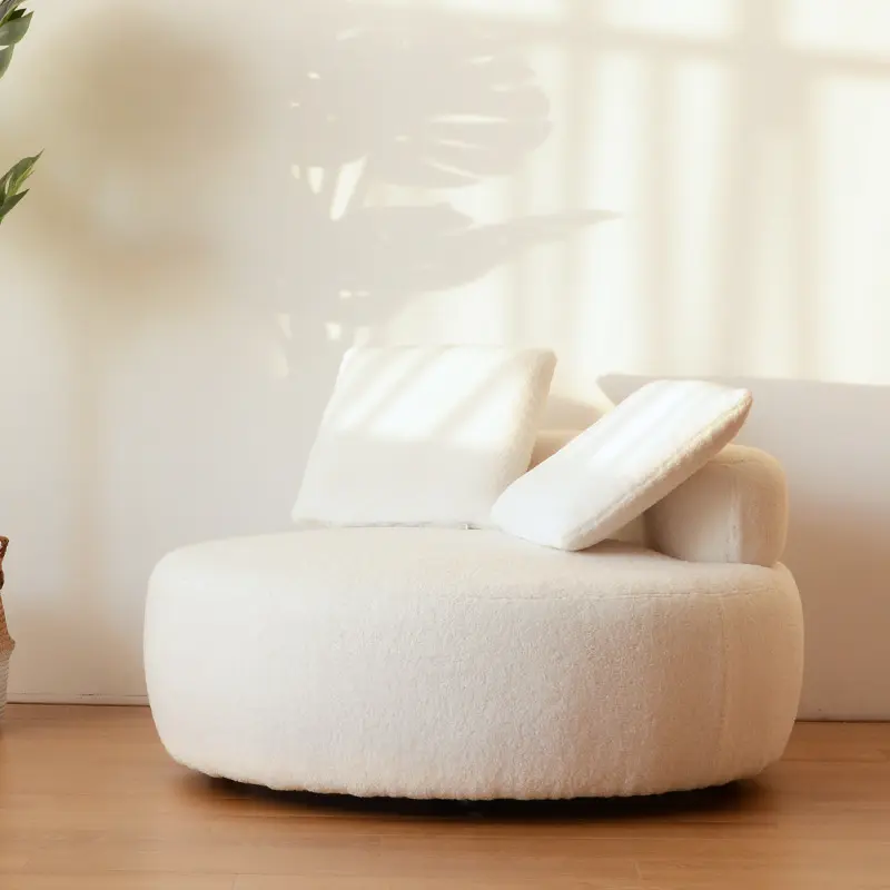 Canapés de salon rembourrés en velours moderne de couleur crème, chaise ronde de loisirs pour salon chambre à coucher