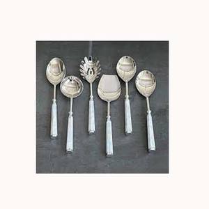 Esmalte de espejo de plata de acero inoxidable con mango de diseño de mármol completo Cubiertos Vajilla Cucharón Pala Servidor de ensalada Cuchara Espátula - Product Image 1