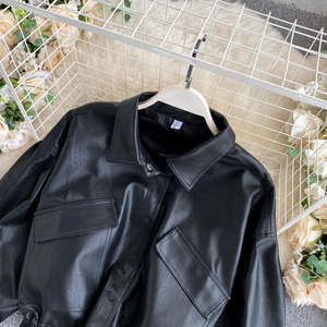 Loose Style Leather <b>Jacket</b> Women <b>Retro</b> Big Pocket Slim Short <b>Motorcycle</b> <b>Jackets</b> For Women - Product Image 3