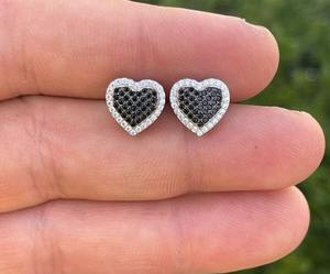 925 Sterling Silver <b>Black</b> Moissanite <b>Heart</b> Shape Stud Earrings Screw Back Earrings Making for Women Fashion Jewelry - Product Image 3