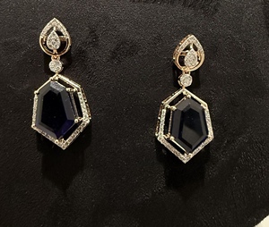 Conjunto de collar de piedra azul de diamante natural real 14K 18K oro sólido incluye pendientes joyería de moda para mujer - Product Image 4