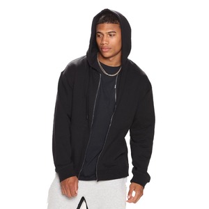 Sudadera con capucha y cremallera de forro polar de primera calidad al por mayor para hombre, sudaderas con capucha lisas informales negras de estilo OEM personalizadas con estampado para invierno - Product Image 1