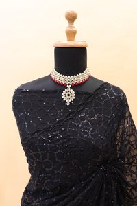 Màu đen đẹp phong cách cao cấp georgette vải thêu <span class=keywords><strong>Sari</strong></span> mới nhất độc quyền Saree dân tộc cô dâu Ấn Độ cưới hợp thời trang - Product Image 2