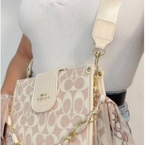 สำหรับกระเป๋า Coach กระเป๋า2ใบมีด้ามจับเดี่ยวสไตล์วินเทจทันสมัยกันน้ำมีซิปปิดผ้าฝ้ายโพลีเอสเตอร์ซับในโซ่ตัวอักษร - Product Image 1