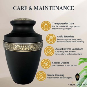 Urne funéraire de luxe personnalisable, écologique, de style européen et américain, noire et dorée, pour cendres humaines - Product Image 6