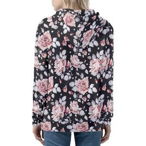 Antiarrugas, transpirable, sudaderas con capucha para mujer Cómoda flor impresa Sublimación Cremallera Sudadera con capucha Elegante alta calidad OEM - Product Image 5