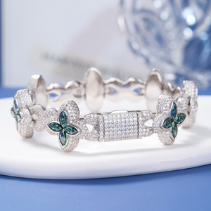 In Bulk Hip Hop Rap Style 925 Silver Iced Out Green Emerald Marquise Cuban Link <b>White</b> Gold Plated Moissanite Diamond <b>Bracelet</b> - Product Image 3