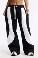 Pantalon de survêtement en molleton à jambes larges noir et blanc pour femmes, taille élastique, respirant, écologique, streetwear décontracté avec panneau latéral