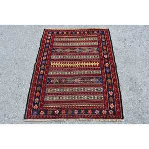 Alfombra turca clásica roja y negra Vintage de 2,6x3,2 pies de lana de área grande con patrón de retazos de respaldo de látex para pasillo o habitación - Product Image 1