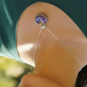 Pendentif Bohème en Mosaïque Lune Croissante, Monture en Argent Sterling, Fait Main, Violet Irisé, pour Fiançailles, Mariage, Fêtes, Nouvel An - Product Image 6