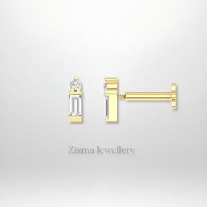 ต่างหูเม็ดกลมทรงบาแกตต์สุดพิเศษและต่างหูเม็ดกลมทอง14K แข็งเครื่องประดับเพชรที่ปลูกในห้องทดลองธรรมชาติ - Product Image 5