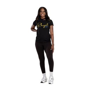 Rhyal fendu cou tunique 1922 SGRho sororité vêtements femmes noir coton élégant haut tendance grec vie patrimoine tenue décontracté t-shirt - Product Image 1