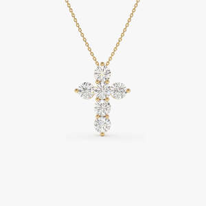 Pendentif croix glamour serti de diamants ronds de laboratoire 3,00 carats E-F VVS en or 14 carats pour cadeau de mariage ou d'anniversaire personnalisable - Product Image 2