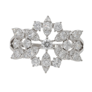 14K <b>Gold</b> Rhodium Plated Classic Floral Snowflake-Inspired <b>Cocktail</b> <b>Ring</b> Marquise Brilliant Diamond Cluster Design Diamond - Product Image 1