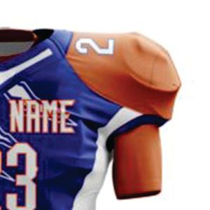 Uniforme de football pour hommes Maillot et pantalon de football américain personnalisé orange et bleu Ensemble matériel sublimé équipe en sergé - Product Image 6