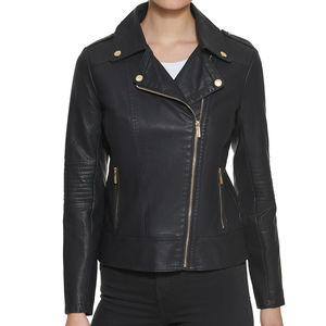 Veste en cuir PU pour femme, printemps-automne, style motard, matelassée, manches longues, décontractée, coupe slim, doublure en laine, couleur unie, fermeture éclair, 2026 - Product Image 1