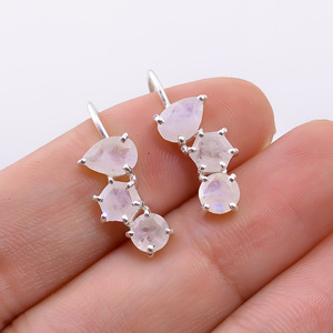 Natural Blue Fire Rainbow Moonstone Dangle <b>Earrings</b> Stylish 925 Sterling <b>Silver</b> Plated for Women's Fashion for <b>Weddings</b> Parties - Product Image 1