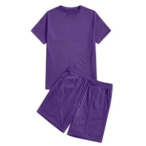 Conjuntos de pantalones cortos informales lisos en blanco de tela de poliéster y algodón, ropa deportiva para hombre, chándal, conjunto doble personalizado de dos piezas 2024 - Product Image 6