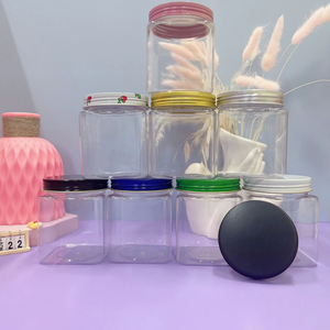 Pot carré en plastique PET transparent de 400ml avec couvercle à vis de couleur pastel et joint en feuille d'aluminium pour usage alimentaire ou cosmétique - Product Image 5