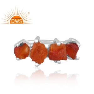 Best Selling Sterling <b>Silver</b> Natural Rough Carnelian Gemstone Stackable <b>Ring</b> Custom Jewelry Manufacturer - Product Image 3