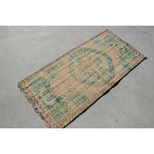 Turkish 2.3x4.8 ft Rug, Small Vintage Rug, Green <b>Brown</b> Abstract <b>Wool</b> Rug - Product Image 3