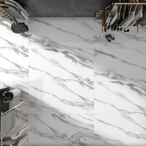 Collection la plus grande de style design moderne 600x1200x9mm série Statuario blanche finition brillante carreaux vitrifiés en porcelaine mur intérieur - Product Image 1