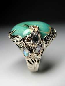 Joyería fina unisex, elegante anillo bohemio con piedra lunar blanca turquesa, Adularia natural piedra preciosa, certificado IGI para fiesta - Product Image 5