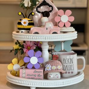 <b>Vintage</b> Unfinished Wood Flowers, Wood Flowers, Tiered Tray Spring Decorations, Spring Decorations for Home and Holiday - Product Image 4