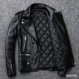 แจ็คเก็ตหนังแท้ผู้ชาย แฟชั่นกันลม แจ็คเก็ตหนังคุณภาพสูง หนังแกะ แจ็คเก็ตนักขี่มอเตอร์ไซค์ สไตล์สตรีทแวร์ - Product Image 4