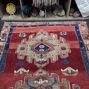 Tapis turc 5,4x11 pieds, tapis vintage, tapis en laine géométrique rouge et bleu - Product Image 4