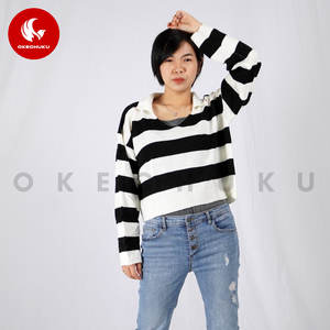 Pull à rayures en coton de haute qualité à manches longues Pull en coton tricoté pour hommes - Product Image 1