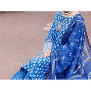Ensemble Salwar Kameez 3 Pièces Bleu Non Cousu en Coton Dobby pour Femme – Collection Été 2026 – Tenue Ethnique Pakistanaise - Product Image 4