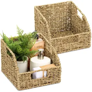 Wholesale Customize Woven Seagrass Wicked Basket For Pantry Closet And Bathroom Seagrass Basket Open Weave Front For Kitchen