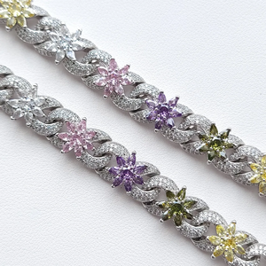 Infinity Link Cruz collar flor encantos cadena personalizada 12MM de ancho VVS1 claridad diamante plata esterlina rodio plateado Hip Hop - Product Image 5